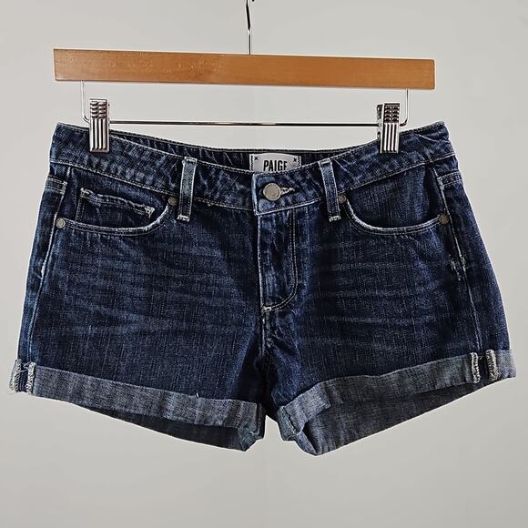 Paige Jimmy Jimmy Short Blue Denim Cuffed Shorts in Alphie | Women's 30 - Picture 1 of 16